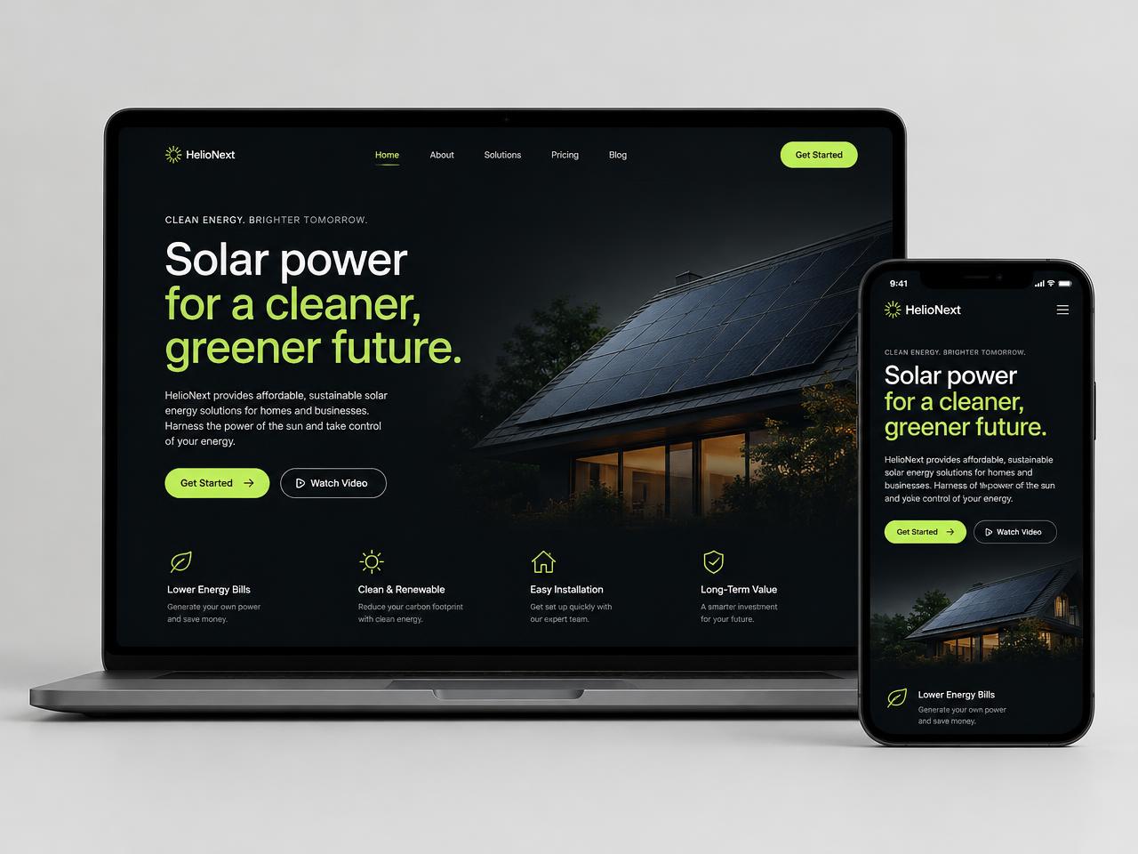 Solar landing page — HelioNext (concept)